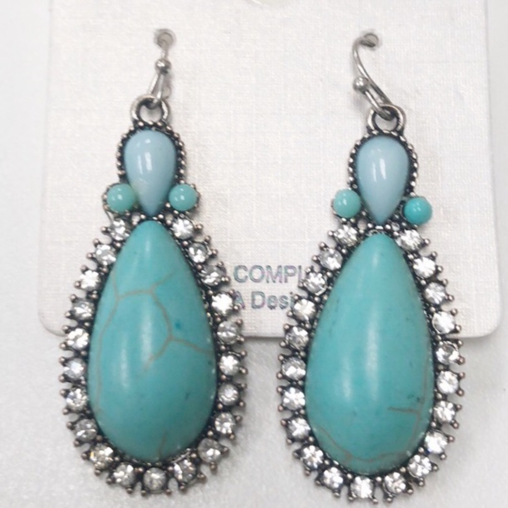 Turquoise Jeweled Dangle Earrings